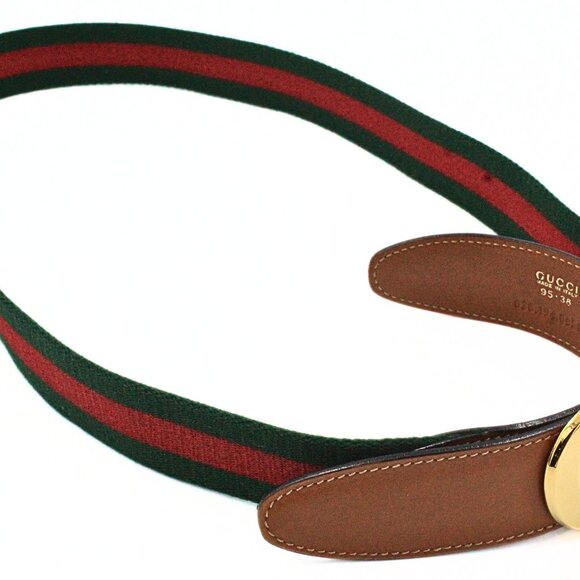 Iconic Authentic Gucci Green Red Classic Fabric Leather Vintage G Buckle Belt main image 8